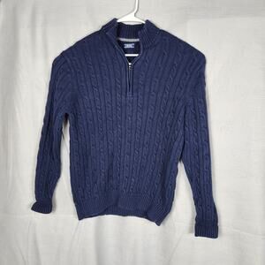 Men's Izod Navy Cable Knit Quarter Zip Sweater Large 100% Cotton